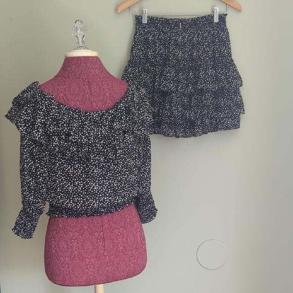 Misa Los Angeles Black Polka Dot Flounced Skirt Set XS - Picture 2 of 8